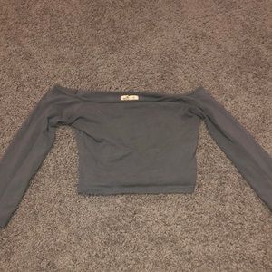 Gray off the shoulder crop top